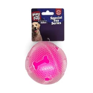 PF-4006-Playfull Öten Kemik Desenli Şeffaf Plastik Top Köpek Oyuncağı 7,5 Cm