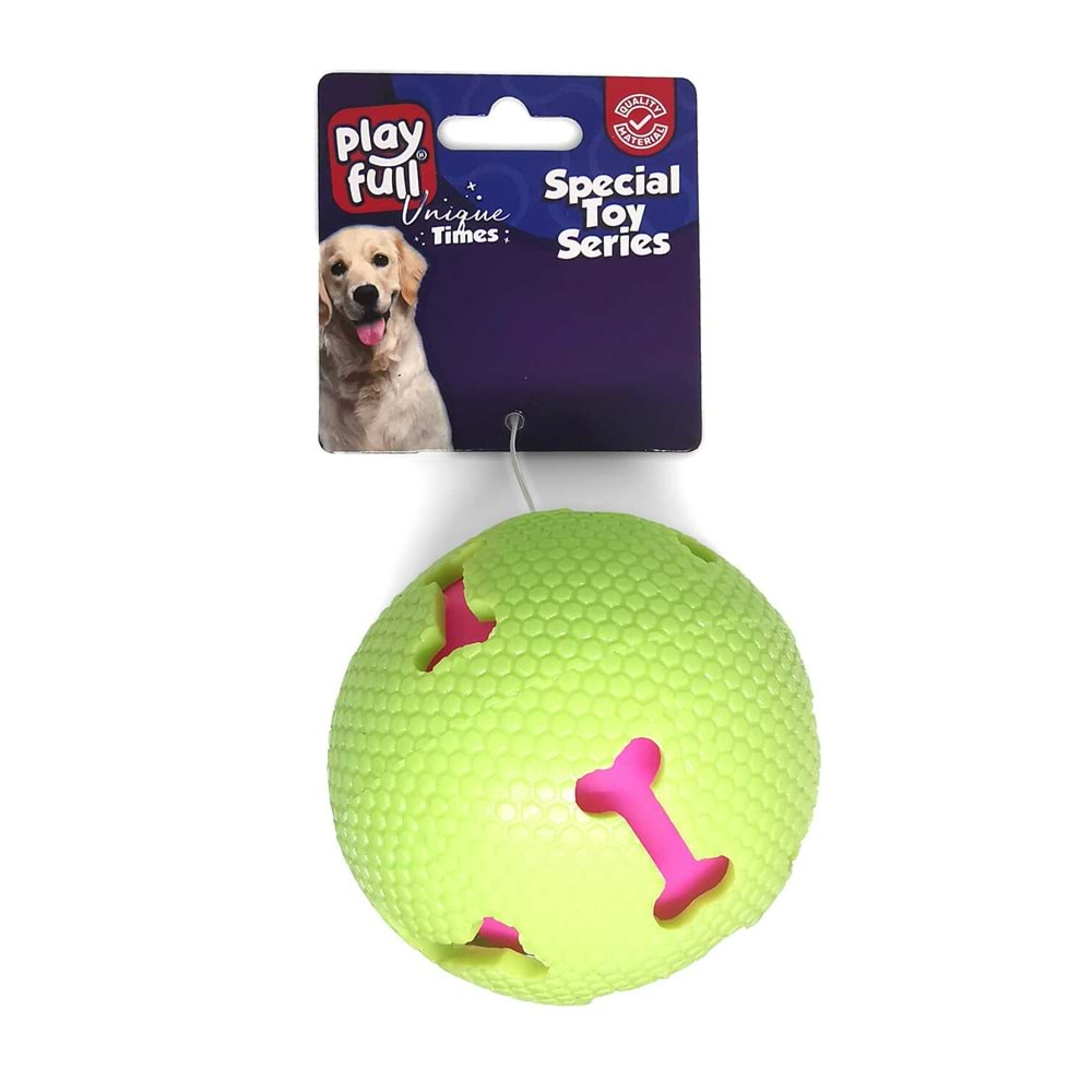 PF-4002-Playfull Öten Kemik Desenli Plastik Top Köpek Oyuncağı 7,5 Cm