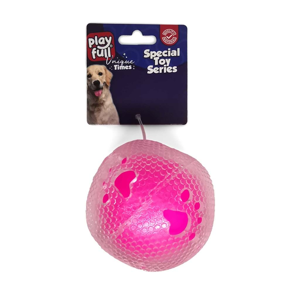 PF-4005-Playfull Öten Pati Desenli Şeffaf Plastik Top Köpek Oyuncağı 7,5 Cm