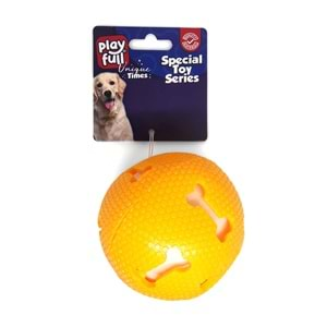 PF-4002-Playfull Öten Kemik Desenli Plastik Top Köpek Oyuncağı 7,5 Cm