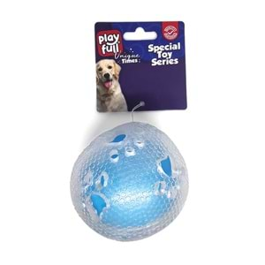 PF-4005-Playfull Öten Pati Desenli Şeffaf Plastik Top Köpek Oyuncağı 7,5 Cm