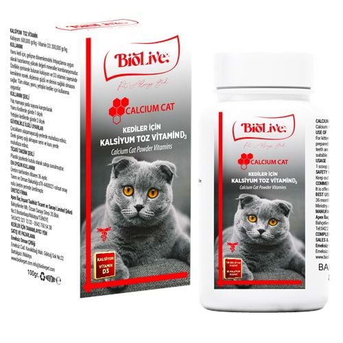 Biolive Kediler İçin Kalsiyum Toz Vitamin 100gr