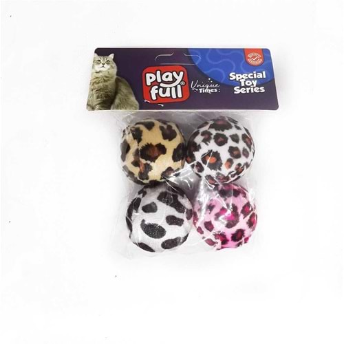 PF-4056-Playfull Kumaş Top Kedi Oyuncağı 3,5 Cm 4'Lü