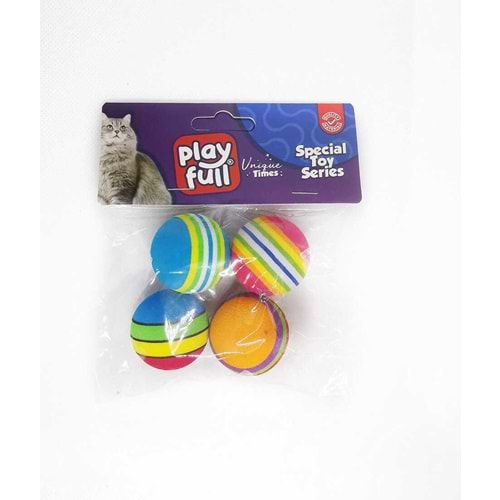 PF-4058-Playfull Renkli Sünger Top Kedi Oyuncağı 3,5 Cm 4'Lü